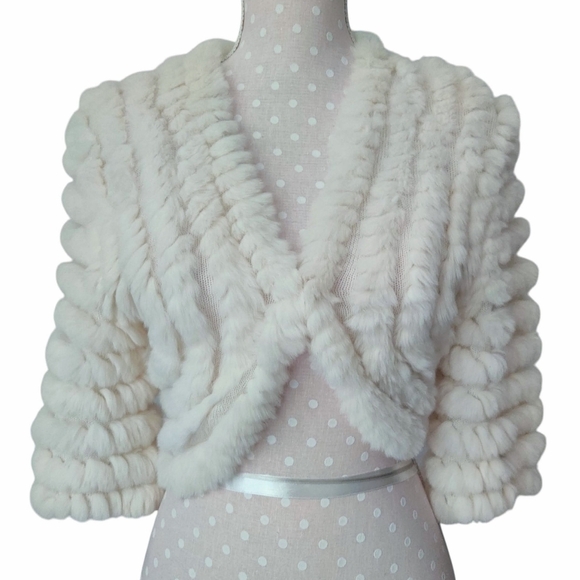 BCBGMAXAZRIA Peyton Gardenia Rabbit Fur Shrug S Cream Cardigan Small - Picture 1 of 9